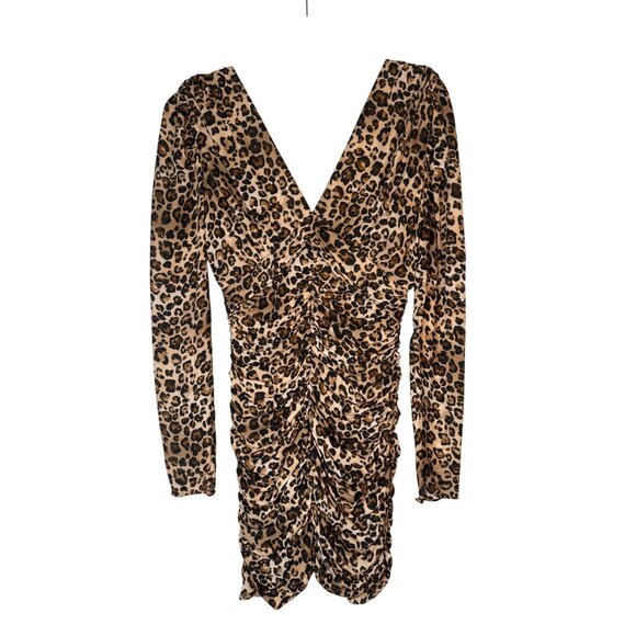 Nicholas Leopard Print Size 2 100% Silk Ruched Mini Dress V-Neck - Picture 1 of 16